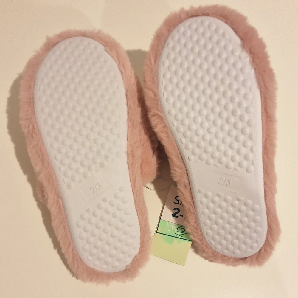 Pink Plush Bunny Girls Slippers Soft Cozy Novelty House Shoes, Size 2-3, NWT